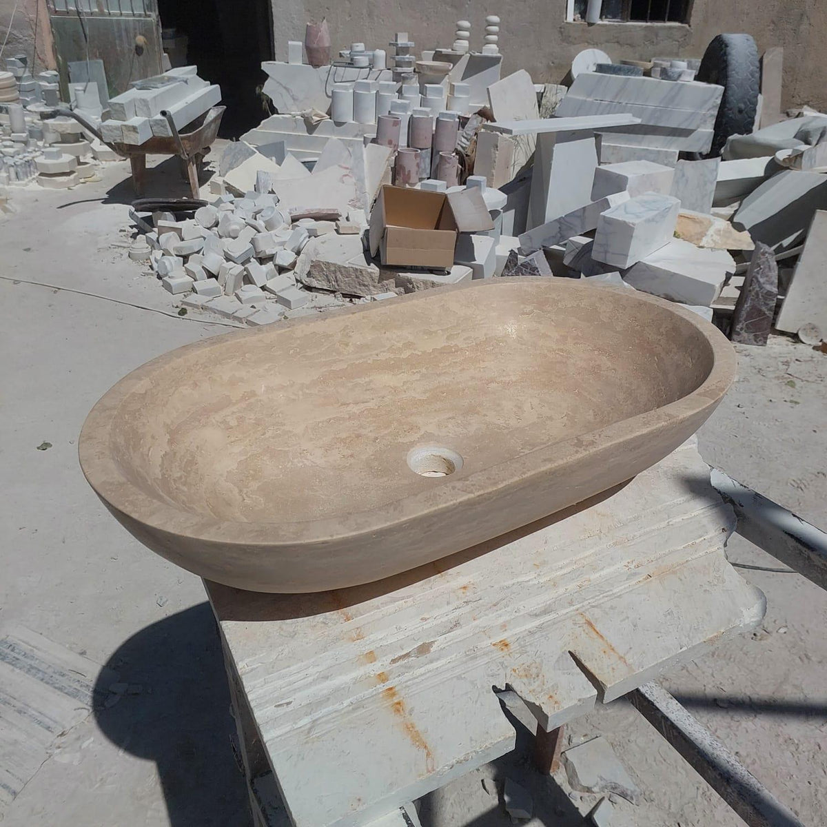 Beige Travertine Oval Basin