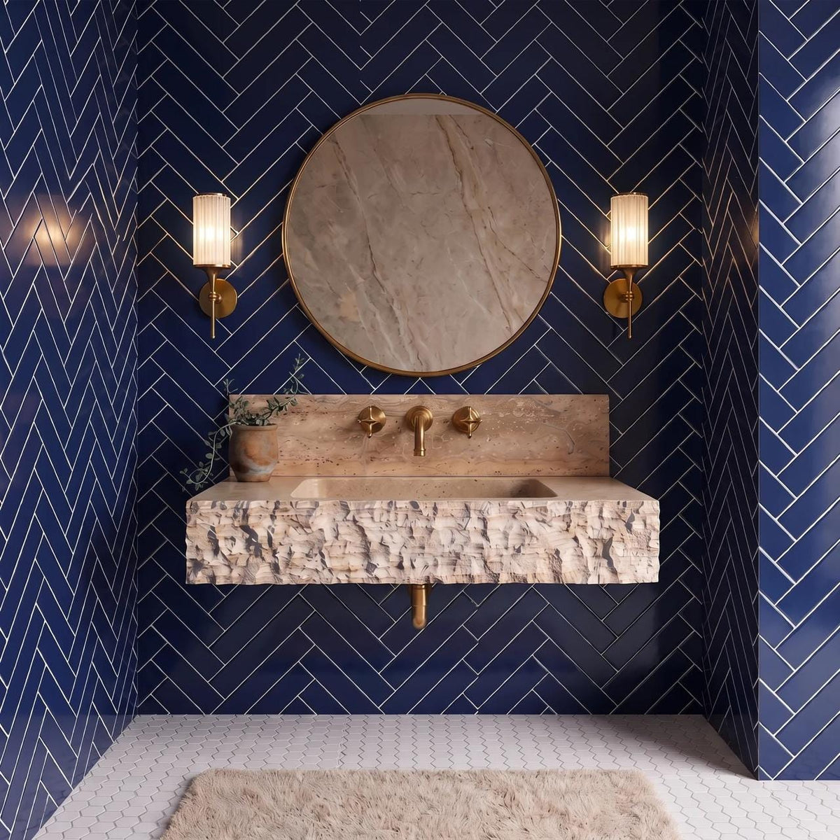 Travertine Fluted Wall Vanity