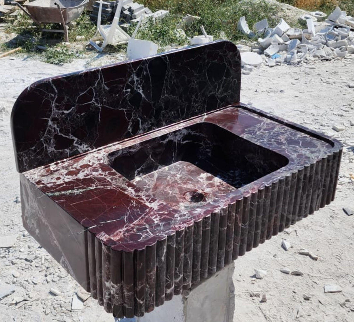 Custom Handcrafted Rosso Levanto Marble Sink