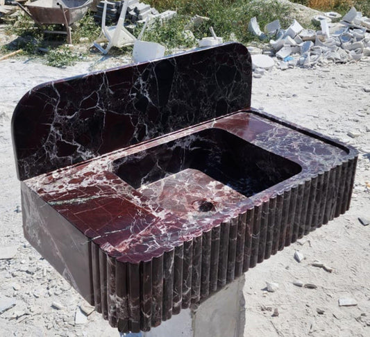 Custom Handcrafted Rosso Levanto Marble Sink