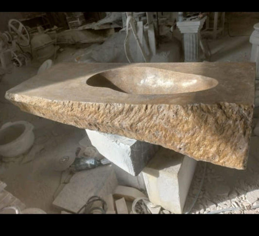 Handmade Travertine Marble Counter Basin