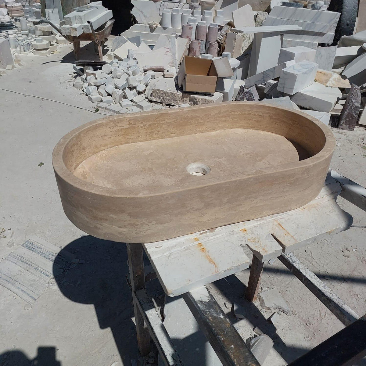 Beige Travertine Oval Basin