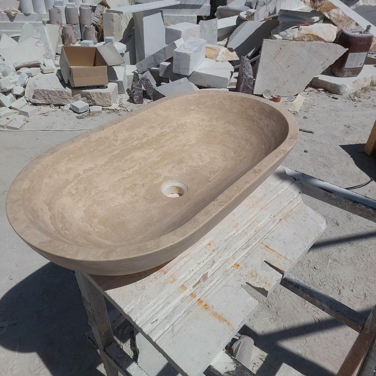 Beige Travertine Oval Basin