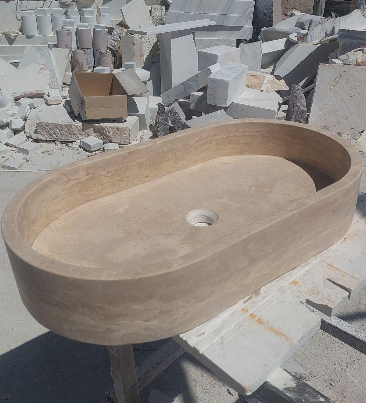 Beige Travertine Oval Basin