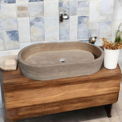 Beige Travertine Oval Basin