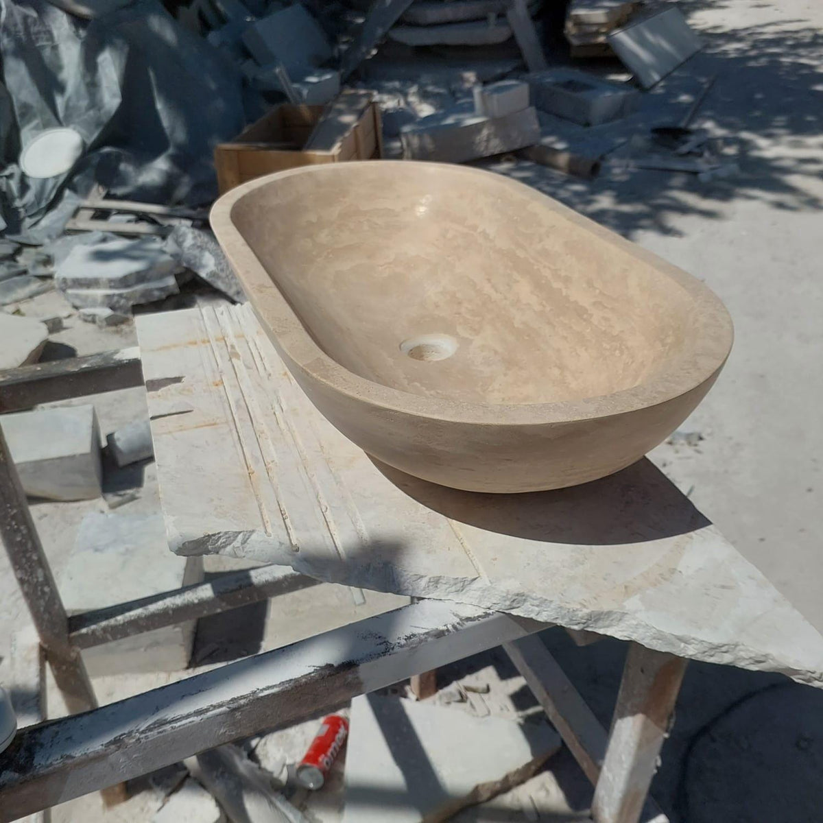 Beige Travertine Oval Basin