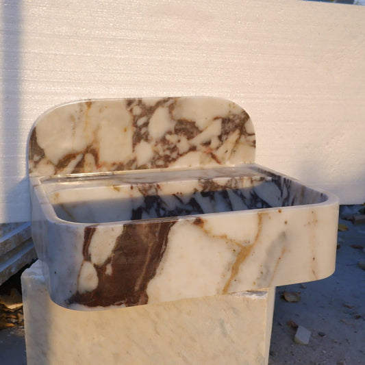 Hand-Carved Calacatta Viola Marble Wall Sink