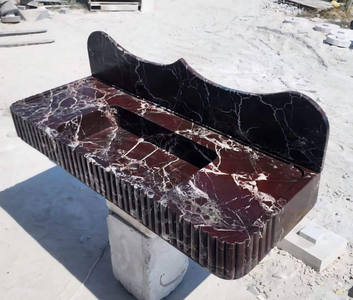 Handcrafted Rosso Levanto Marble Sink