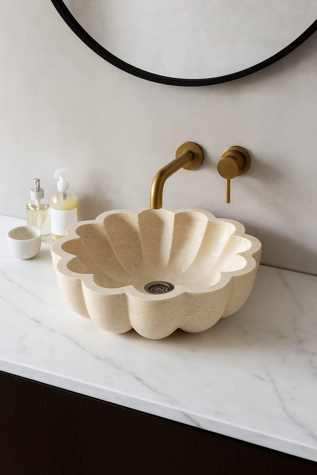 Handmade travertine countertop sink