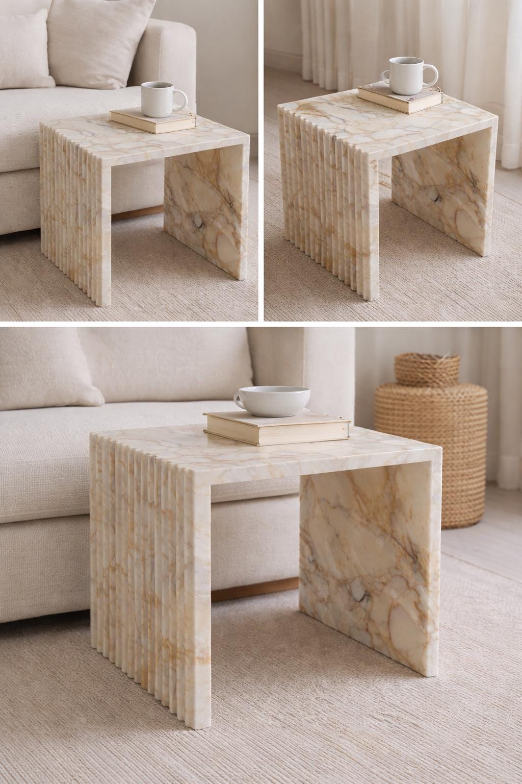 Calacatta Viola Fluted Side Table