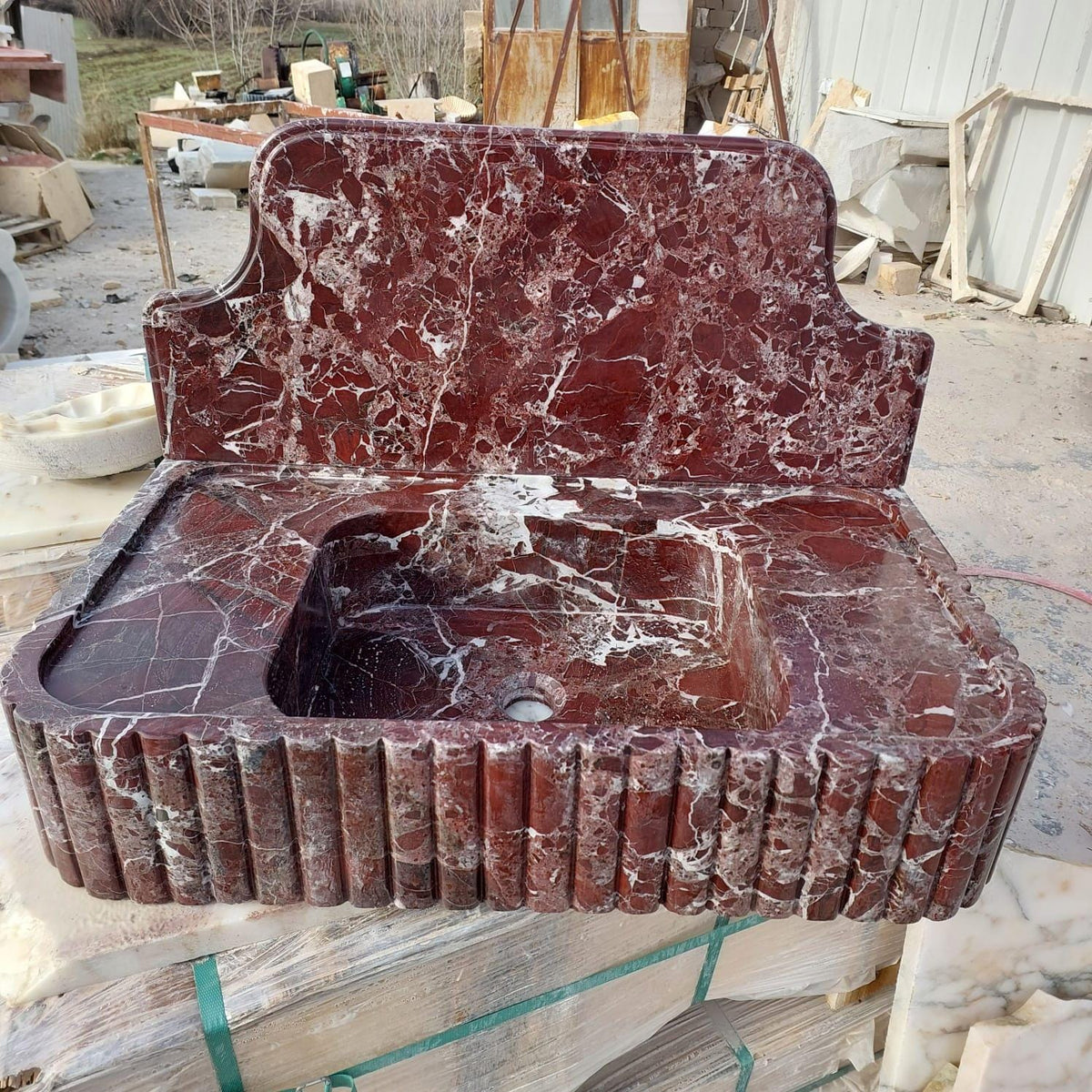Rosso Levanto Marble Sink with Backsplash