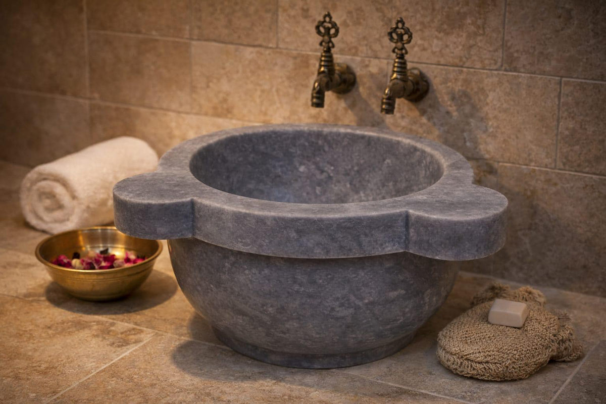 Handmade Grey Marble Kurna Sink