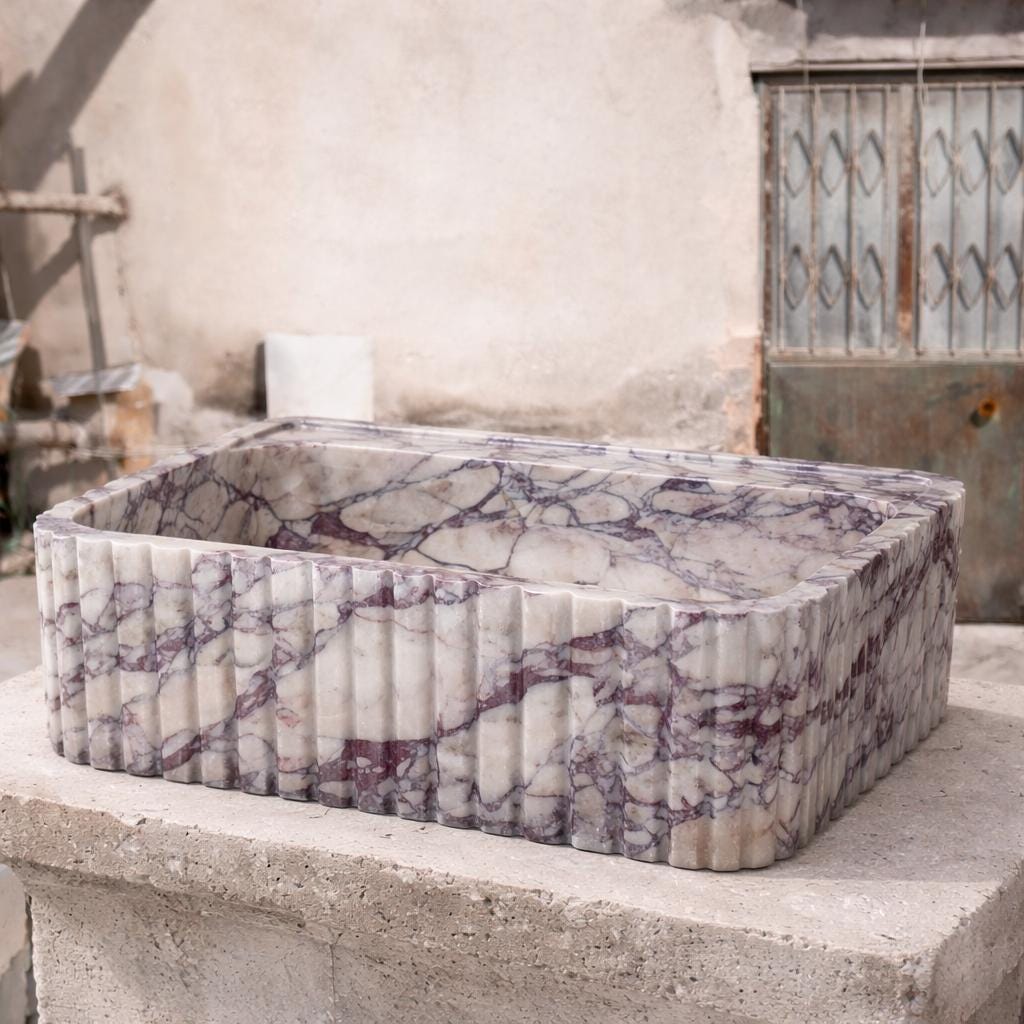 Calacatta Viola Fluted Basin, 59 cm