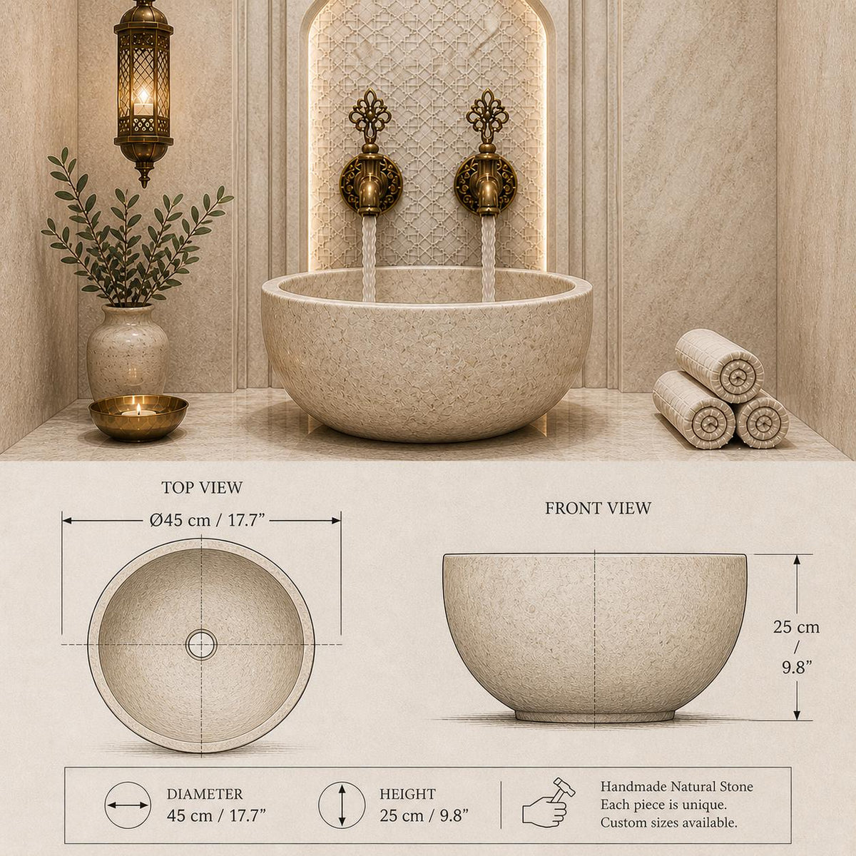 Hamam Tipi Tezgâh Üstü Kurna, Ø 45 cm