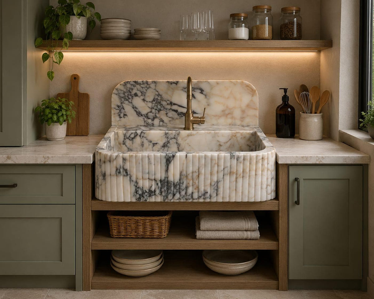 Sıçrama Panelli Yivli Taş Lavabo