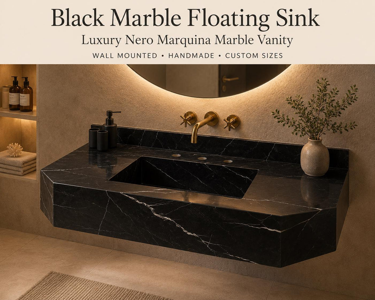 Nero Marquina Marble Floating Vanity Sink