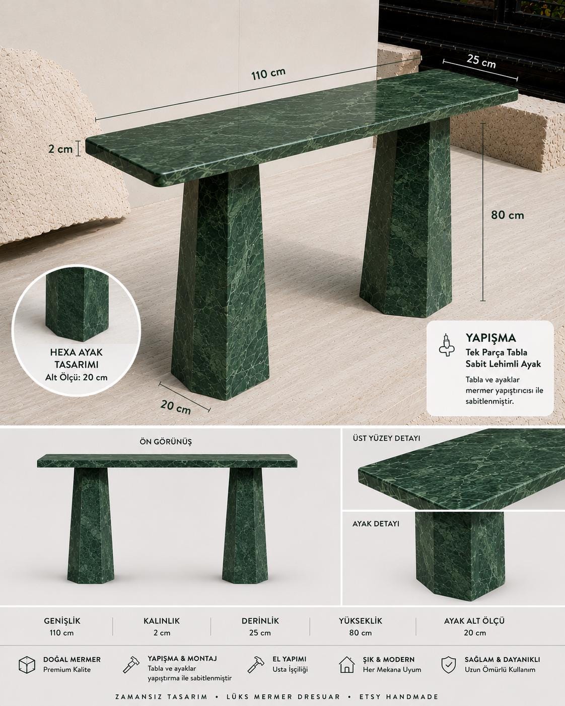 Marble Console Table, 110 cm