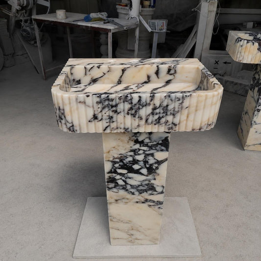 Handcrafted Calacatta Viola Marble Pedestal Sink