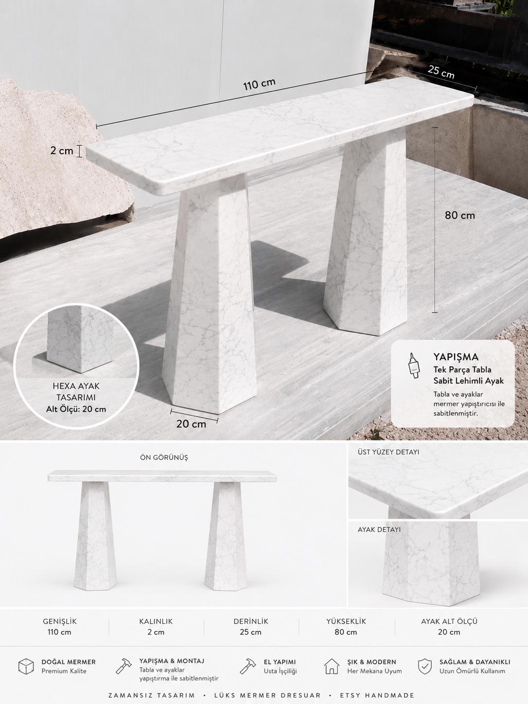 Marble Console Table, 110 cm