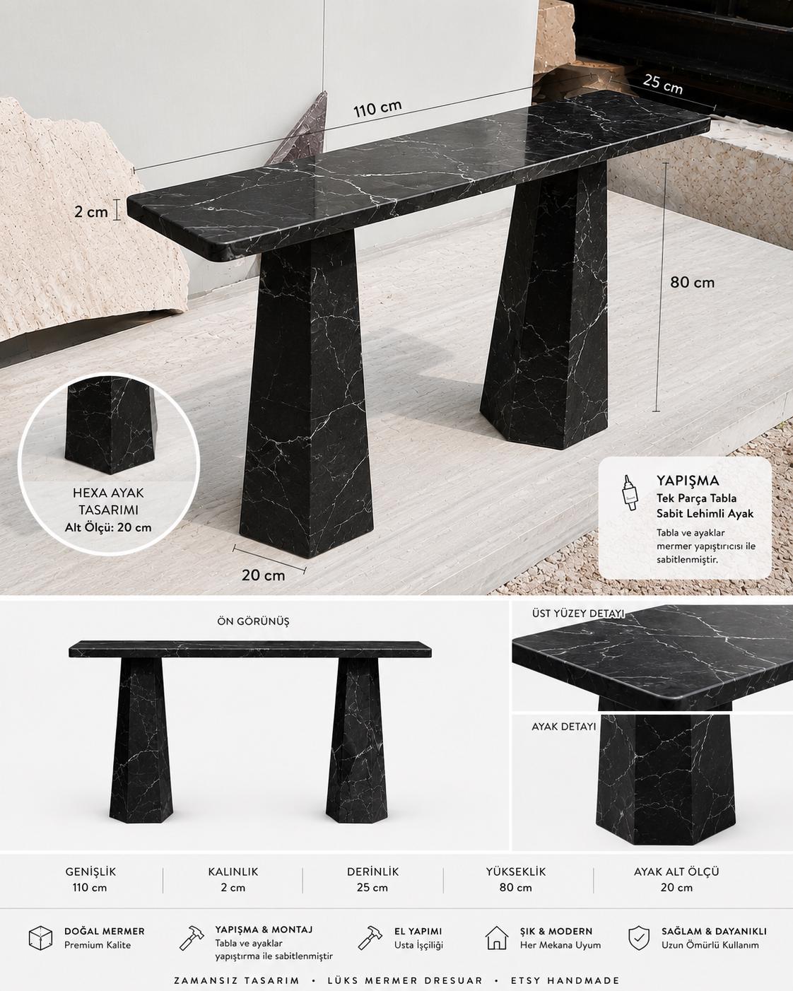 Marble Console Table, 110 cm