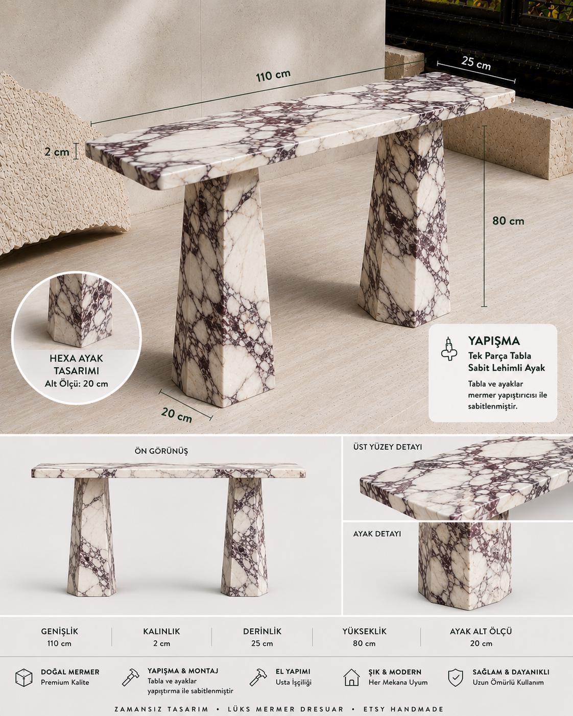 Marble Console Table, 110 cm