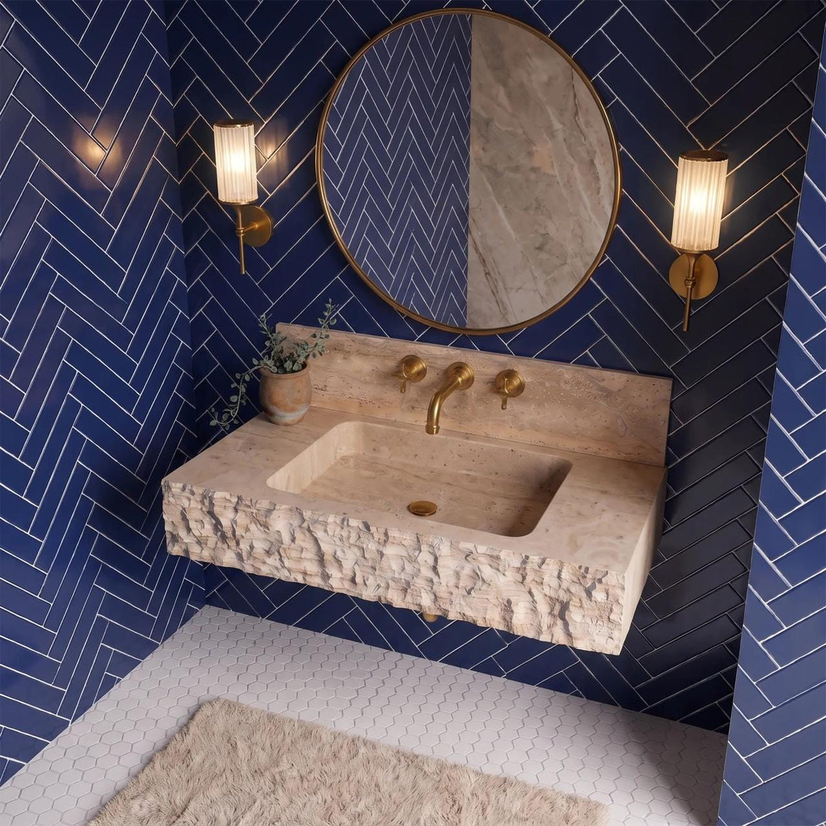 Travertine Fluted Wall Vanity