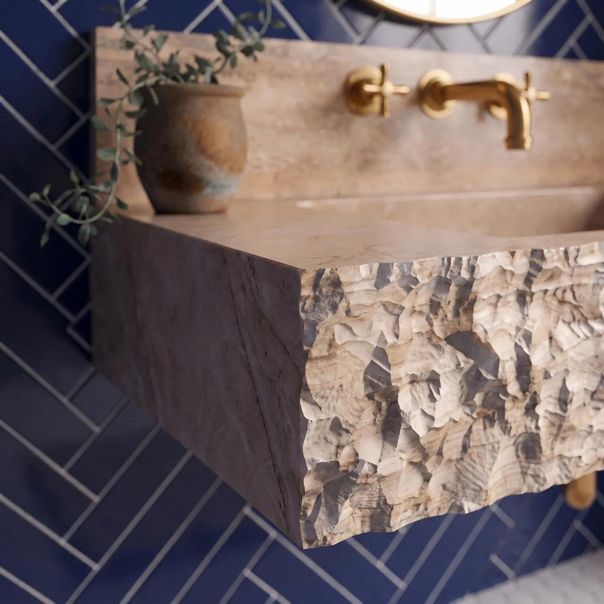 Travertine Fluted Wall Vanity