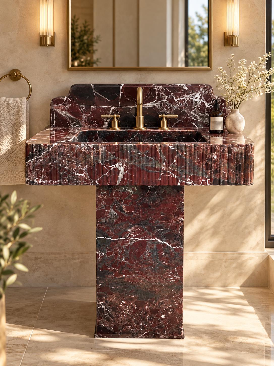 Red Marble Pedestal Sink
